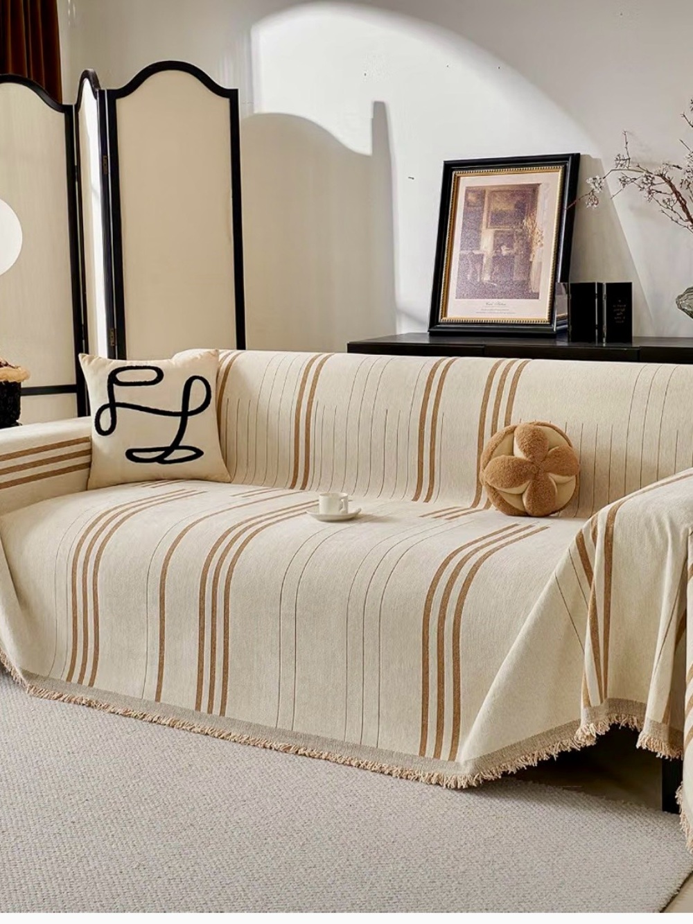 Neutral Stripe Sofa Throw by